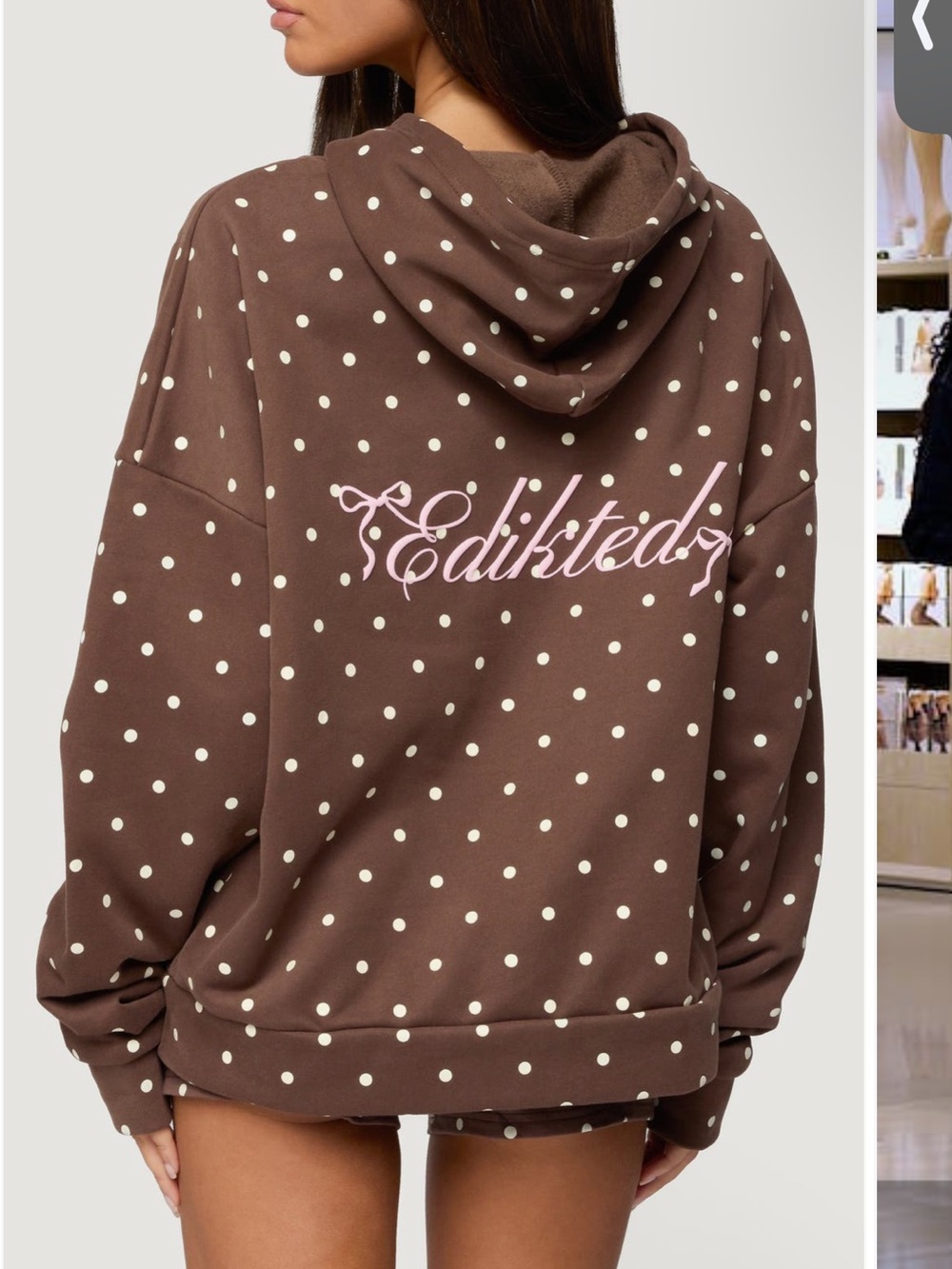 Edikted Chelsea Polka Dot SET Hoodie & Micro Shorts Brown Size XL